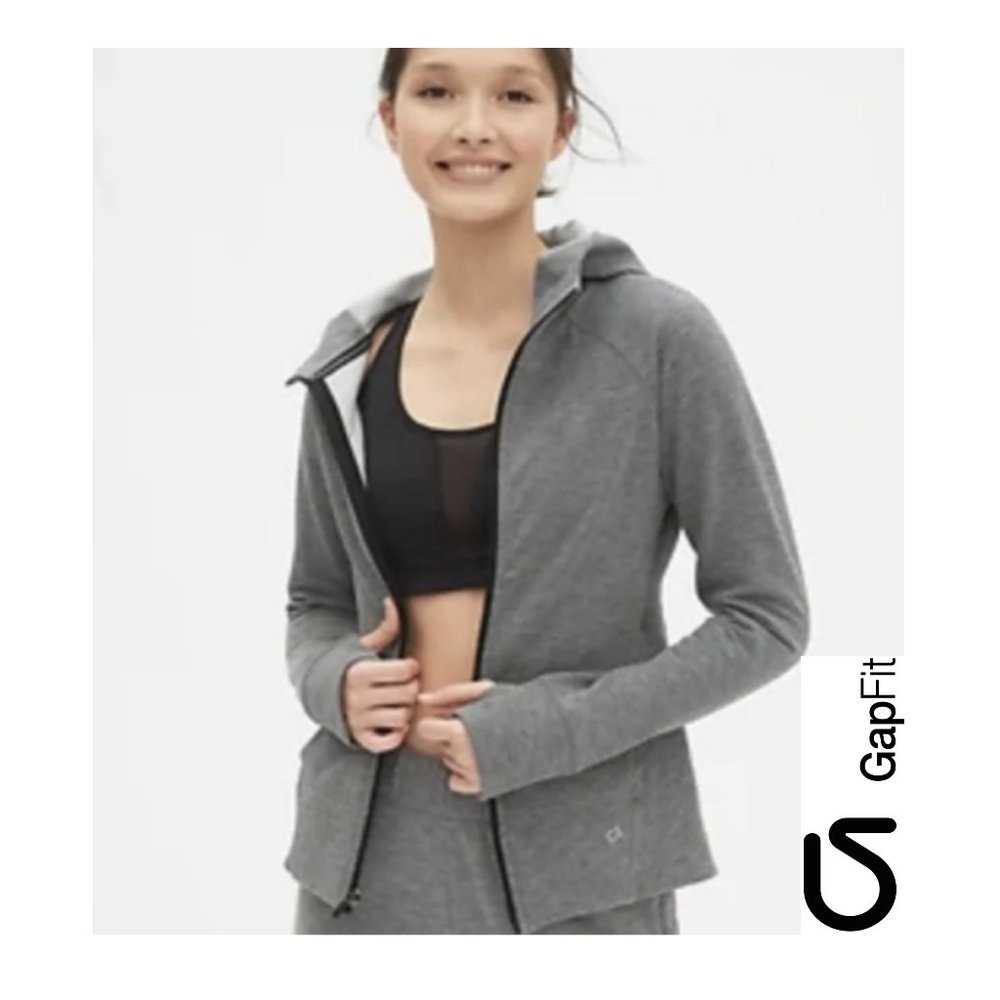GAP GapFit Gray Fleece Full-Zip Hoodie Jacket Size Medium